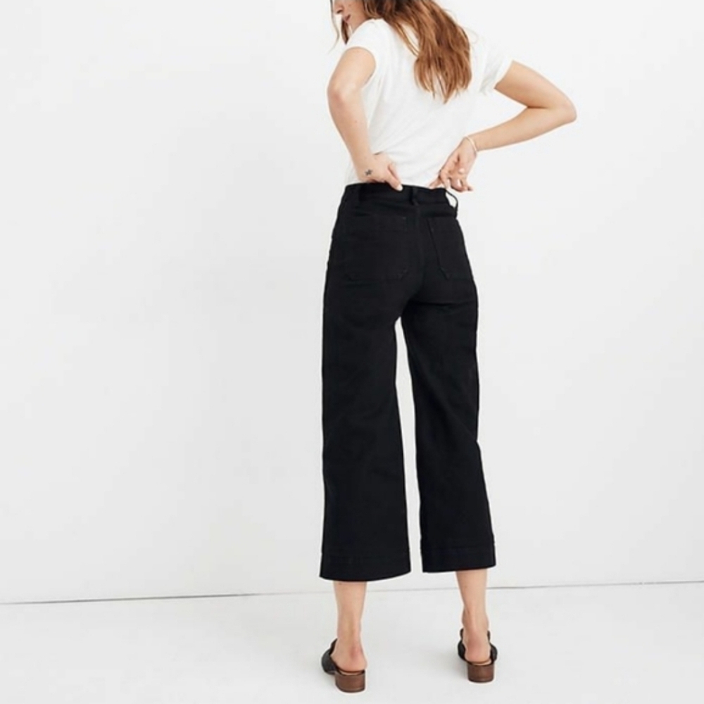 MADEWELL EMMETT WIDE-LEG CROPPED WOMENS JEANS IN BLACK SZ 26 - Picture 3 of 15